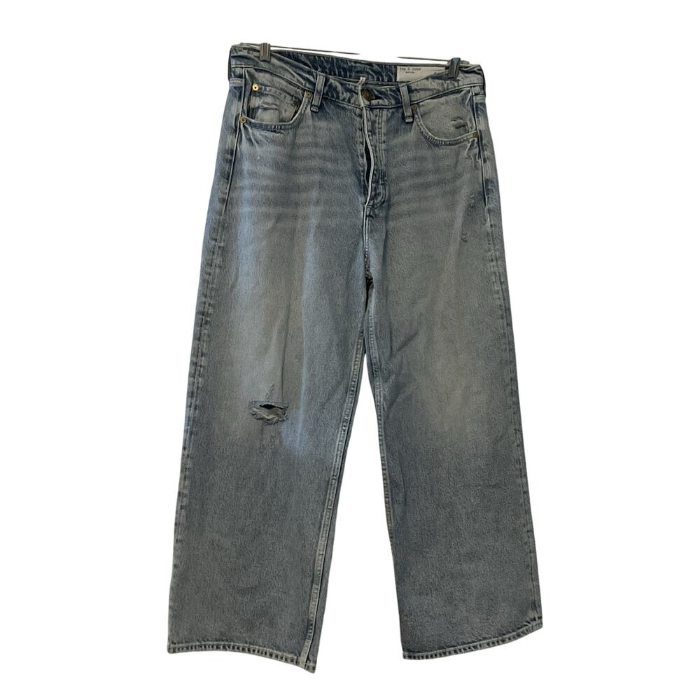 Rag & Bone Womens High Rise Ankle Wide Leg Jeans Blue Cotton Andi Size 32 NEW